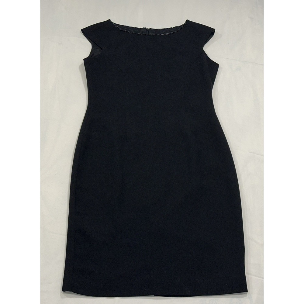 Talbots Dress Woman's 6 Black Sleeveless Lined Sheath Beaded Neckline Cocktail